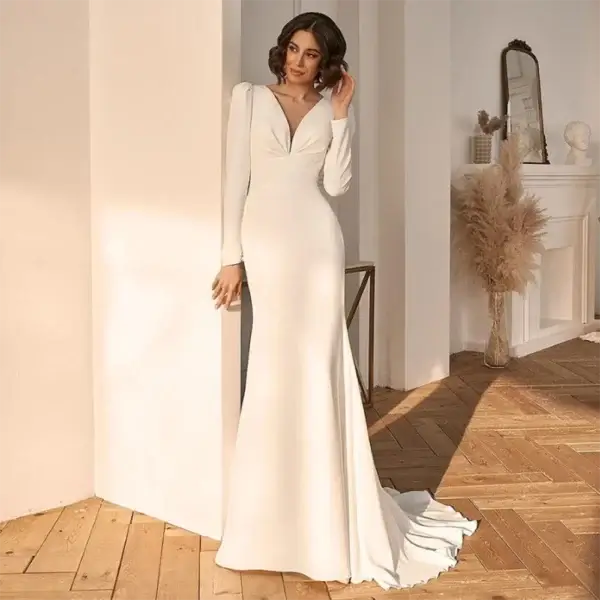Sexy High Neck Wedding Dress with Long Sleeves, Sheath Fit, and Backless Design