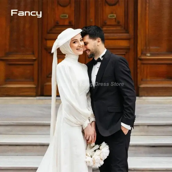 Vintage High Neck Wedding Dress: Long Sleeve Bridal Gown