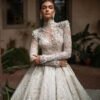 2025 Exquisite A-Line Royal Wedding Dress High Neck Lace Appliques