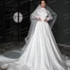 High Neck Wedding Dress A-Line Long Sleeve Sexy Bride Gown Sweep Train